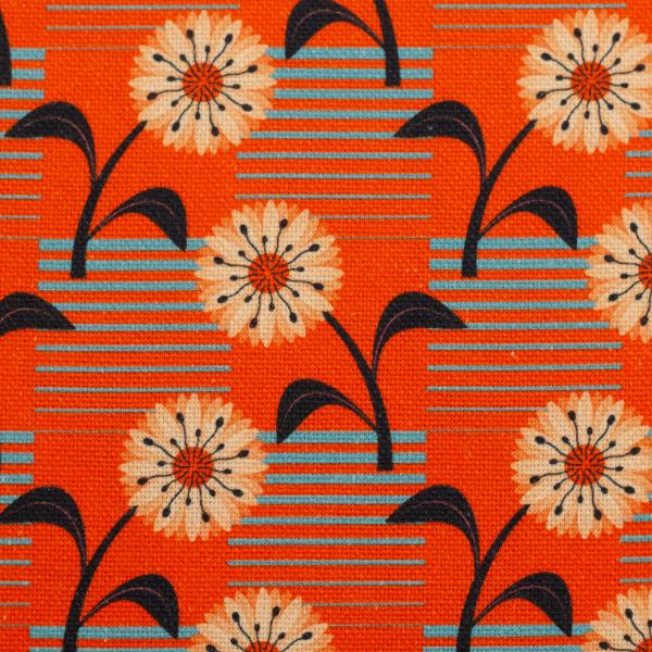 Baumwollcanvas Rocha Blumen, Streifen türkis/orange by Swafing